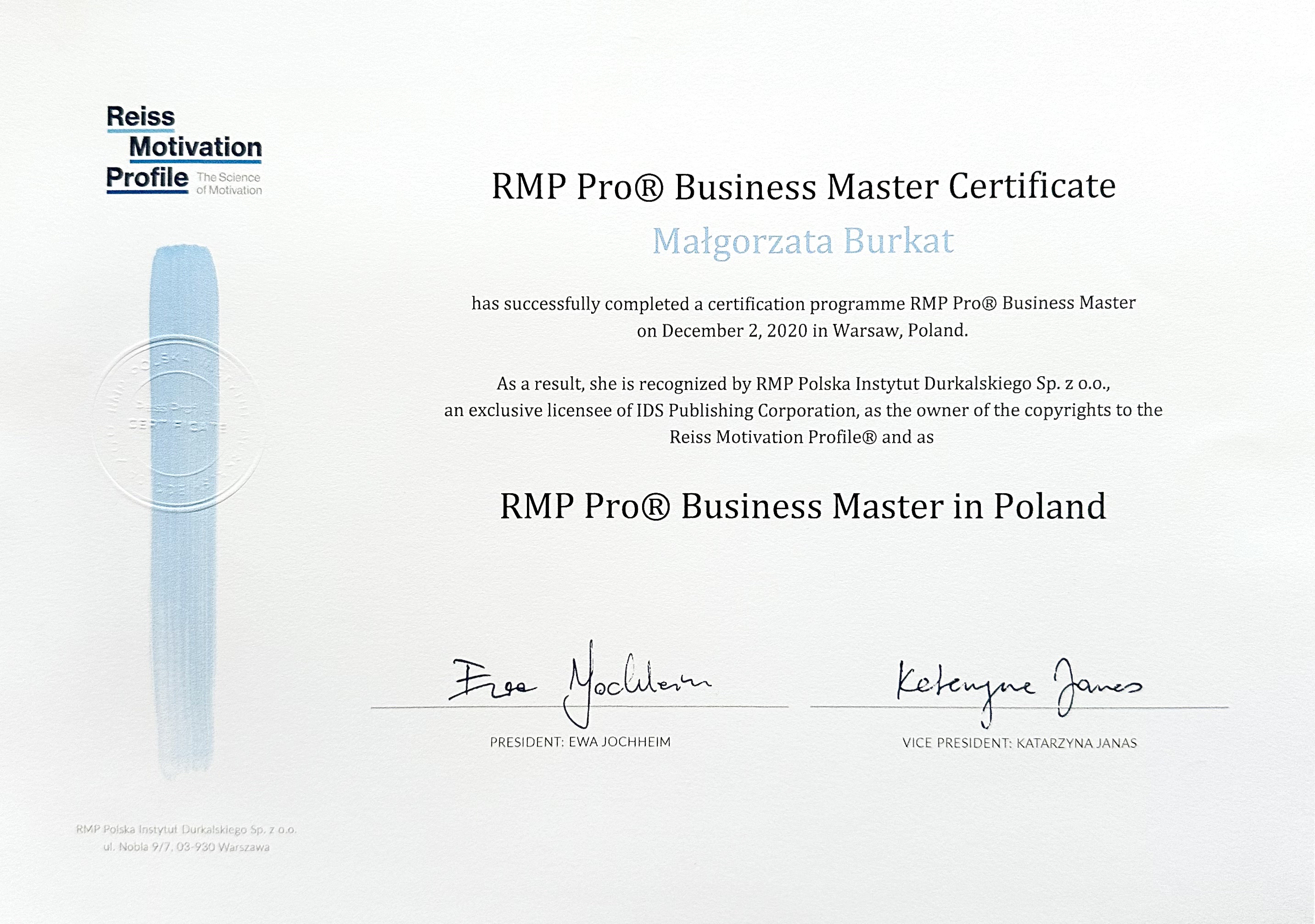 Certyfikat RMP Pro