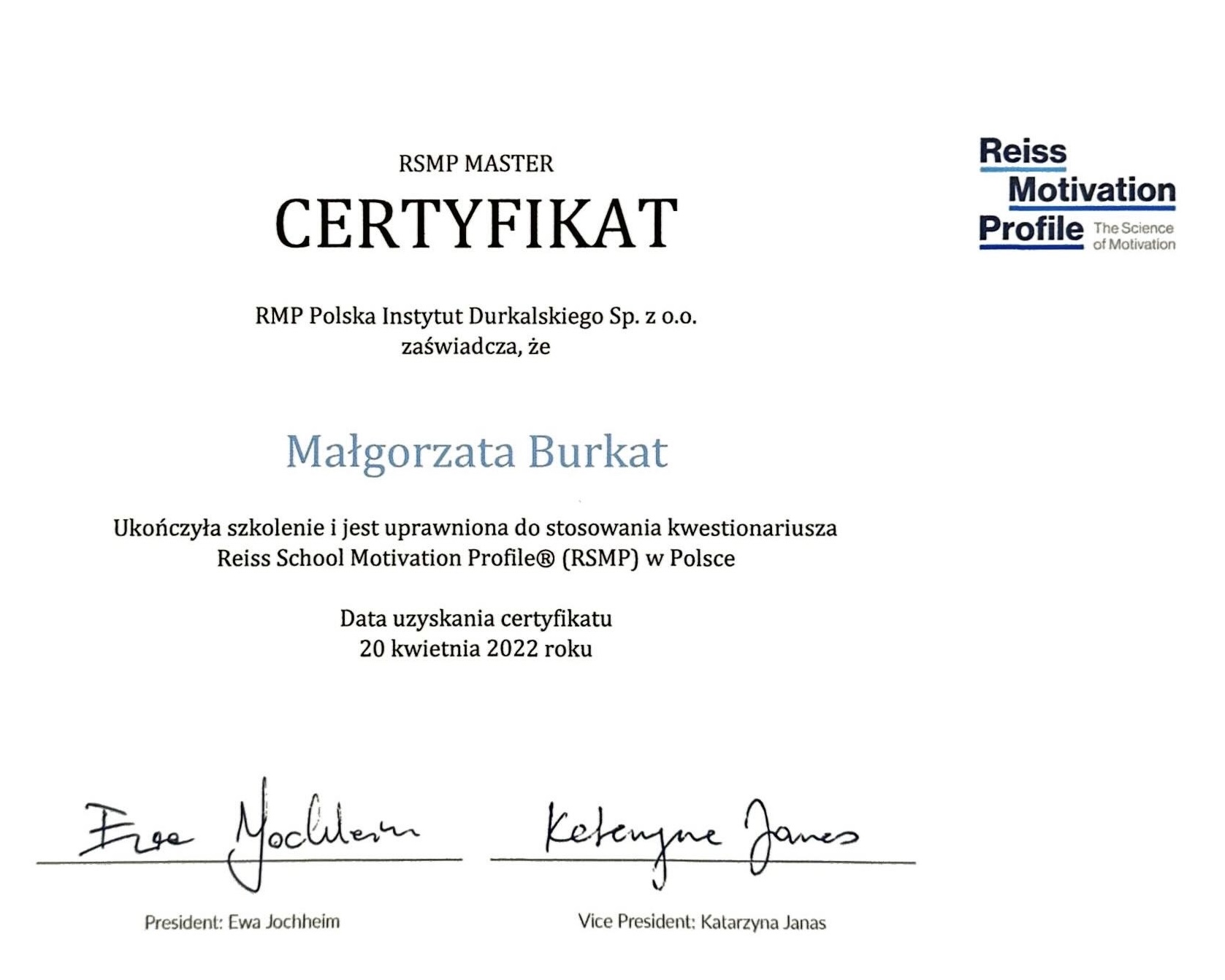 Certyfikat RSMP Master